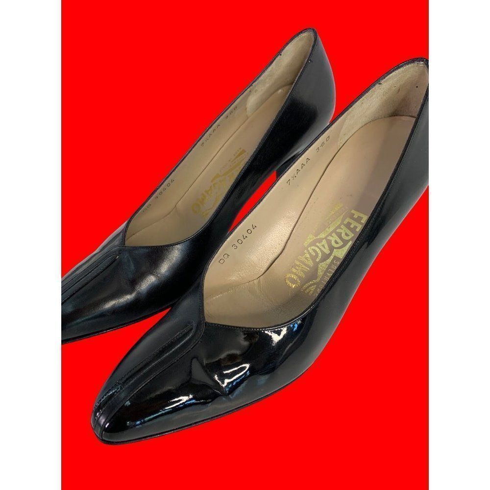 Salvatore Ferragamo 30404 Dress Heels Mixed Media Shoes Women's 7aaa 6062 Black